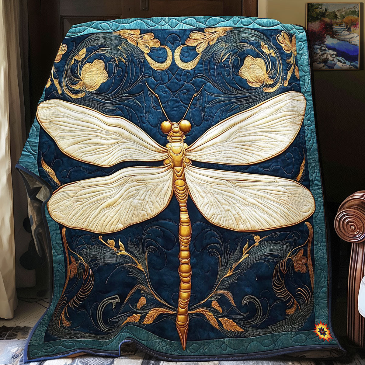Abstract Royal Dragonfly Quilt Blanket Nice Throw Blanket Dragonfly Gifts For Women