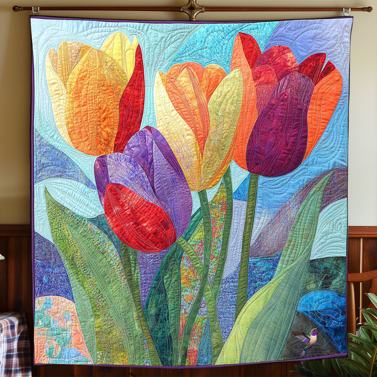 Abstract Tulip Flower Quilt Blanket Cute Soft Blanket Father’s Day Presents
